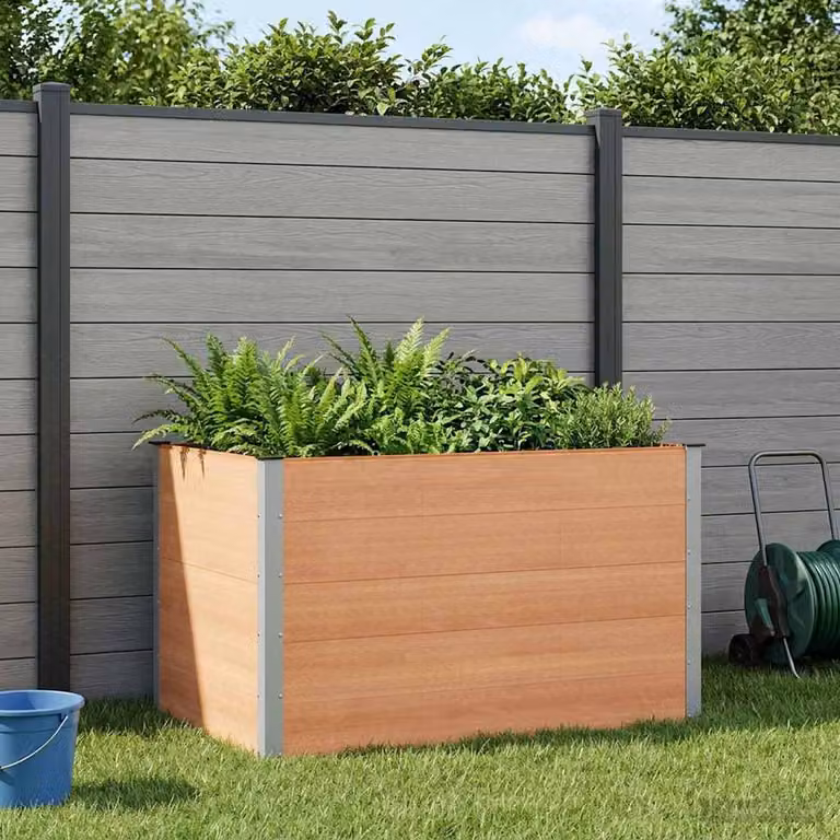 Letto rialzato da giardino vidaXL in WPC e alluminio, Marrone, L: 150 cm, P: 100 cm, H: 91 cm