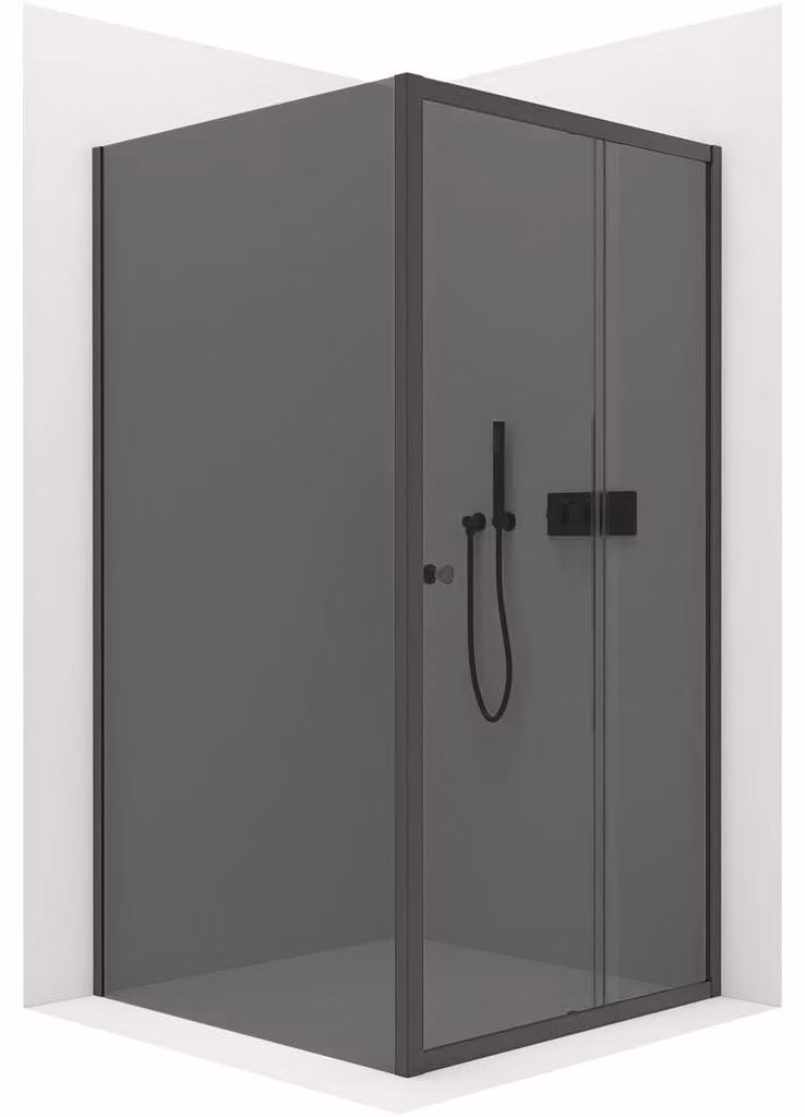 CERANO - Box doccia Varone POINT L/P - 6 mm - nero opaco, vetro grafite - 90x90x195 cm - scorrevole