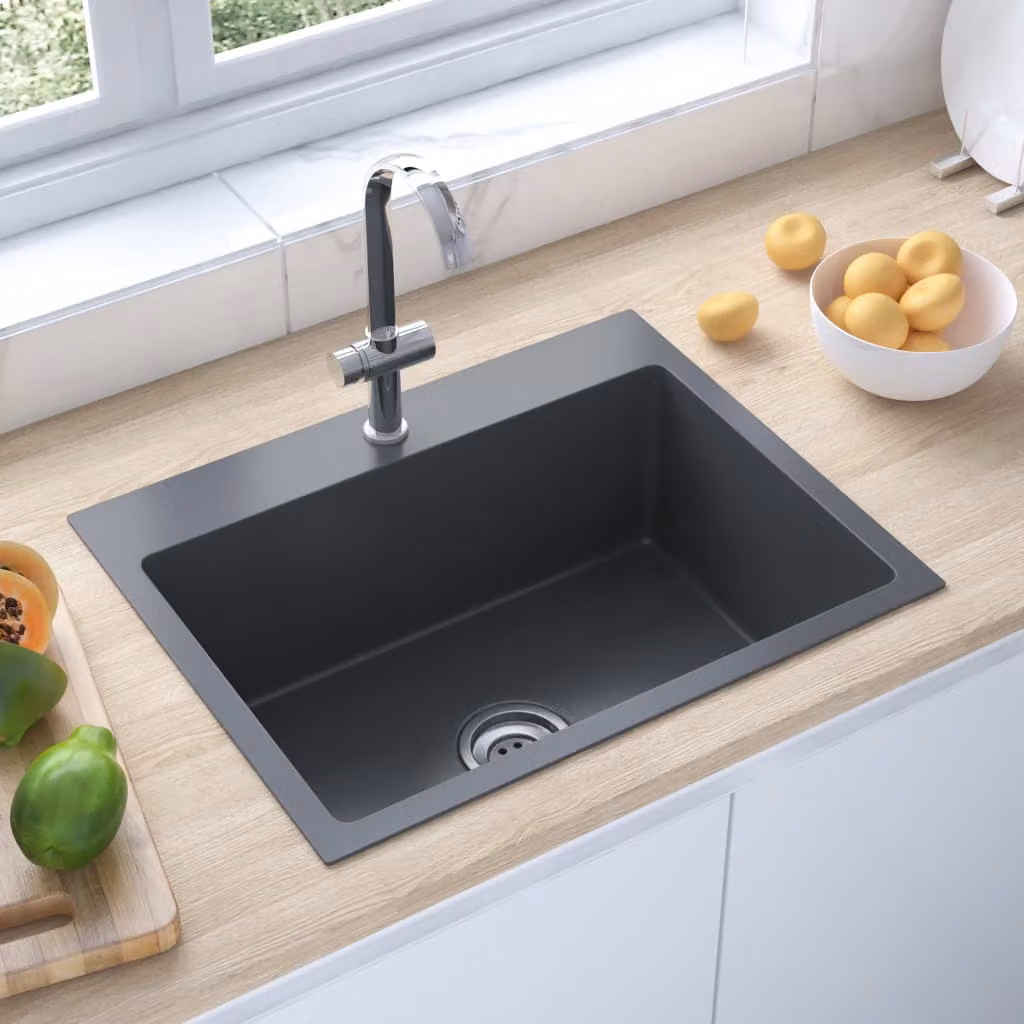 The Living Store Lavello da incasso a mano in acciaio inox nero
