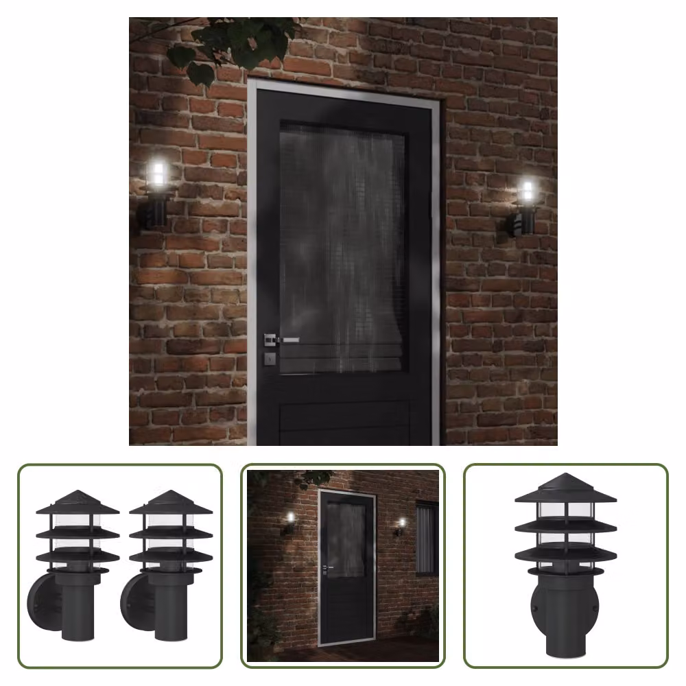 The Living Store Applique da esterno 2 pezzi in acciaio inox nero