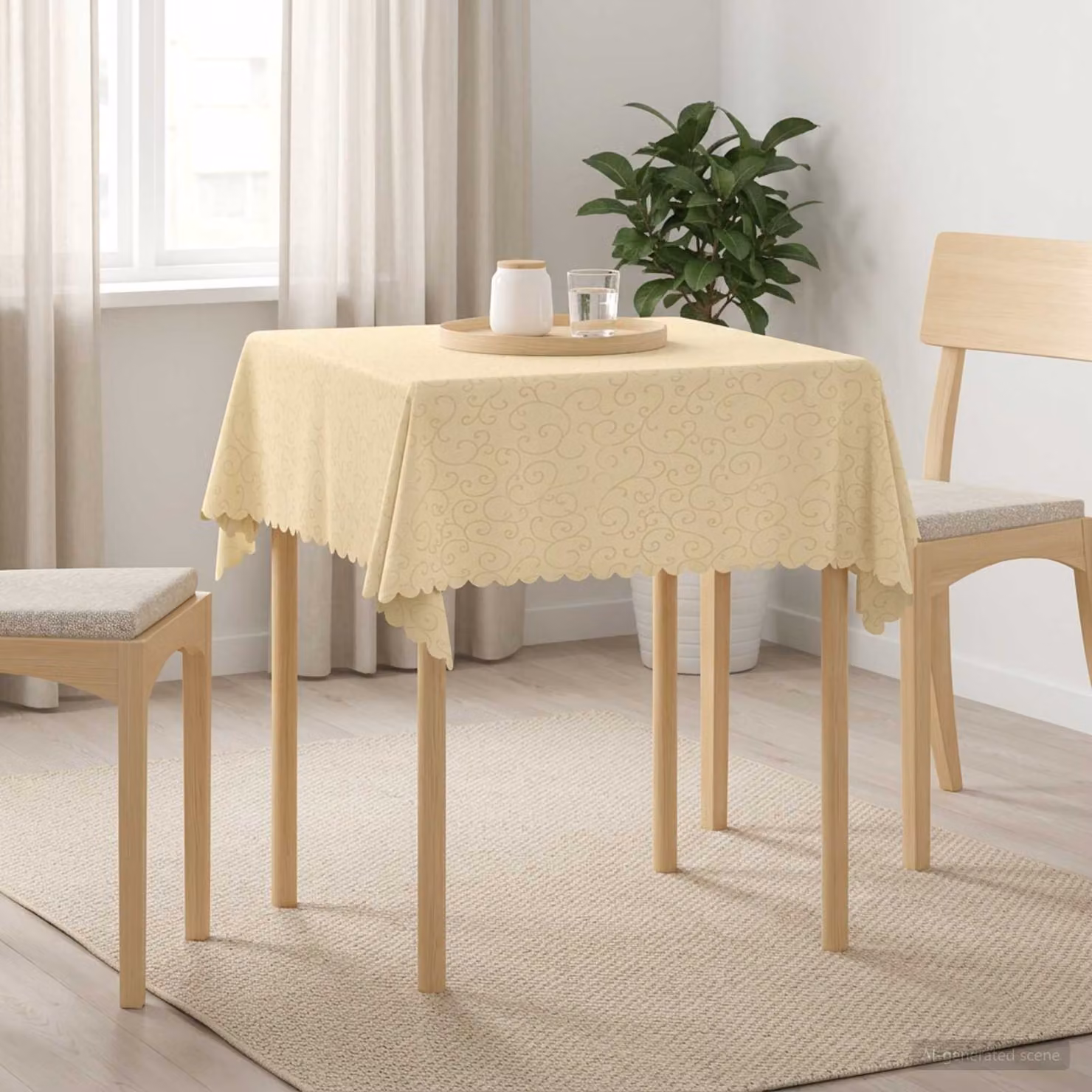 Set di 5 tovaglie quadrate vidaXL in poliestere jacquard, colore bianco crema, L 140 x L 140 cm, idrorepellenti e lavabili in lavatrice