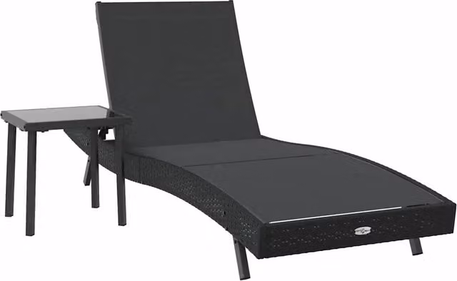Set di 2 lettini prendisole in polyrattan nero con poggiatesta regolabile e vassoio laterale per giardino e terrazza – 1