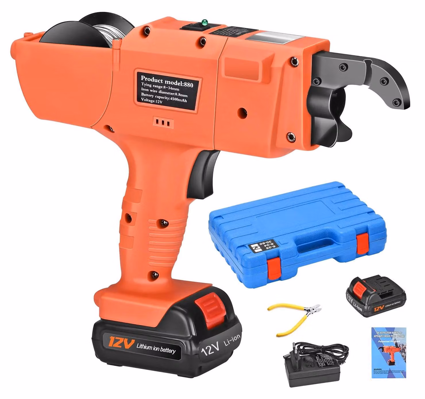 Macchina per legare le armature, funzionamento automatico, alimentazione a batteria portatile, 2 batterie