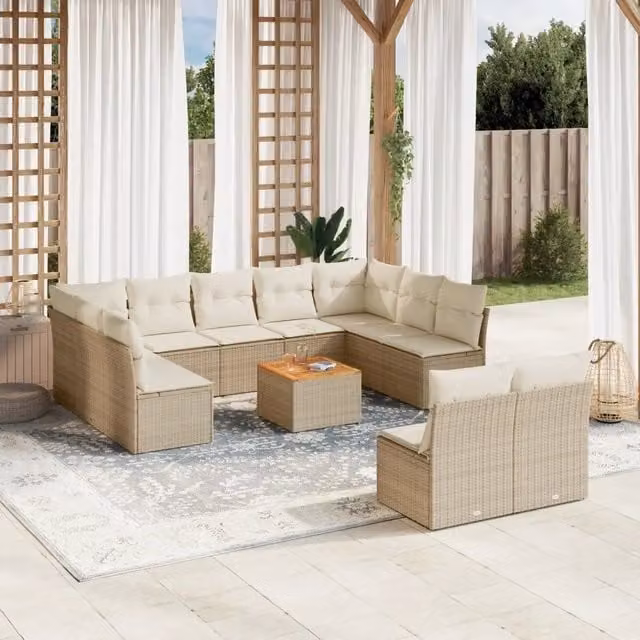 Set di Divani da Giardino VIDAXL a Forma di U in Polyrattan con Cuscini Beige, 12 Posti – 1