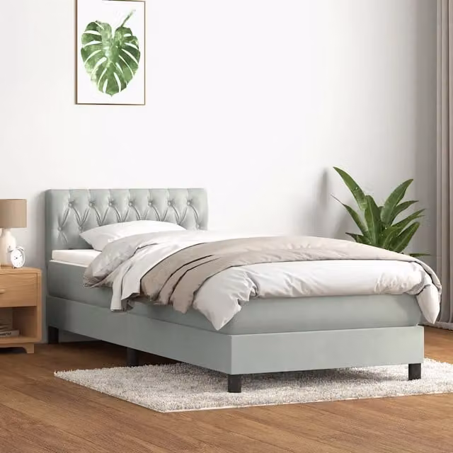 Letto con Giroletto a Molle e Materasso Ibrido vidaXL in Velluto Grigio e Bianco L: 80 cm, P: 213 cm