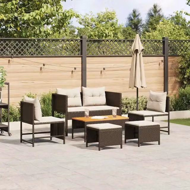 Set Divano da Giardino 6 pz-Sofa da Giardino-Divanetto da esterno Marrone e Crema polyrattan