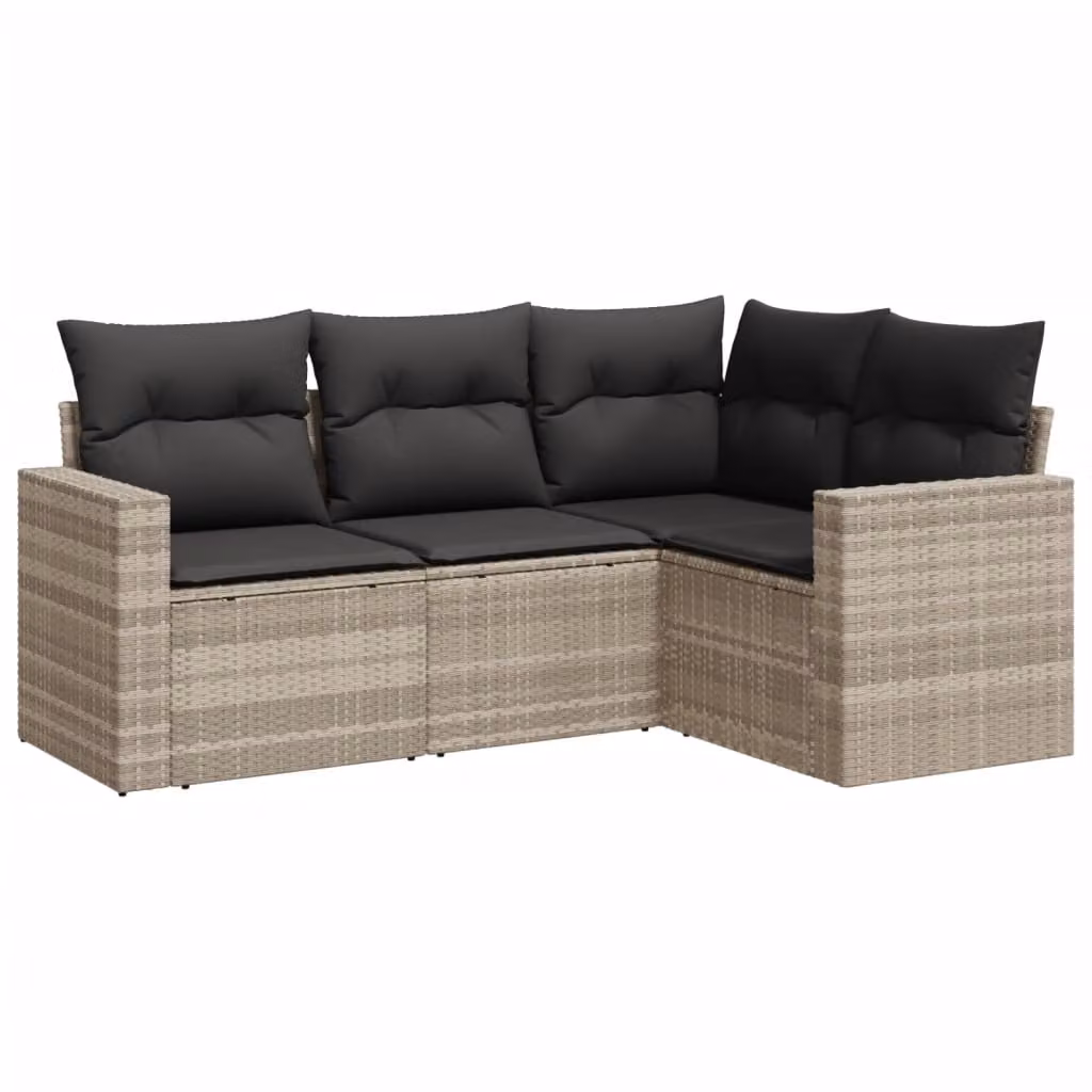 Set Divano da Giardino 4pz con Cuscini Grigio Chiaro Polyrattan