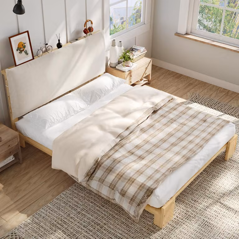 STILVORA: Letto imbottito 140x200 cm con materasso. Struttura del letto con schienale imbottito e sistema di fissaggio a velcro. Letto singolo con rete a listelli robusta. Letto per bambini, versatile e adatto a diversi usi. Materiali naturali