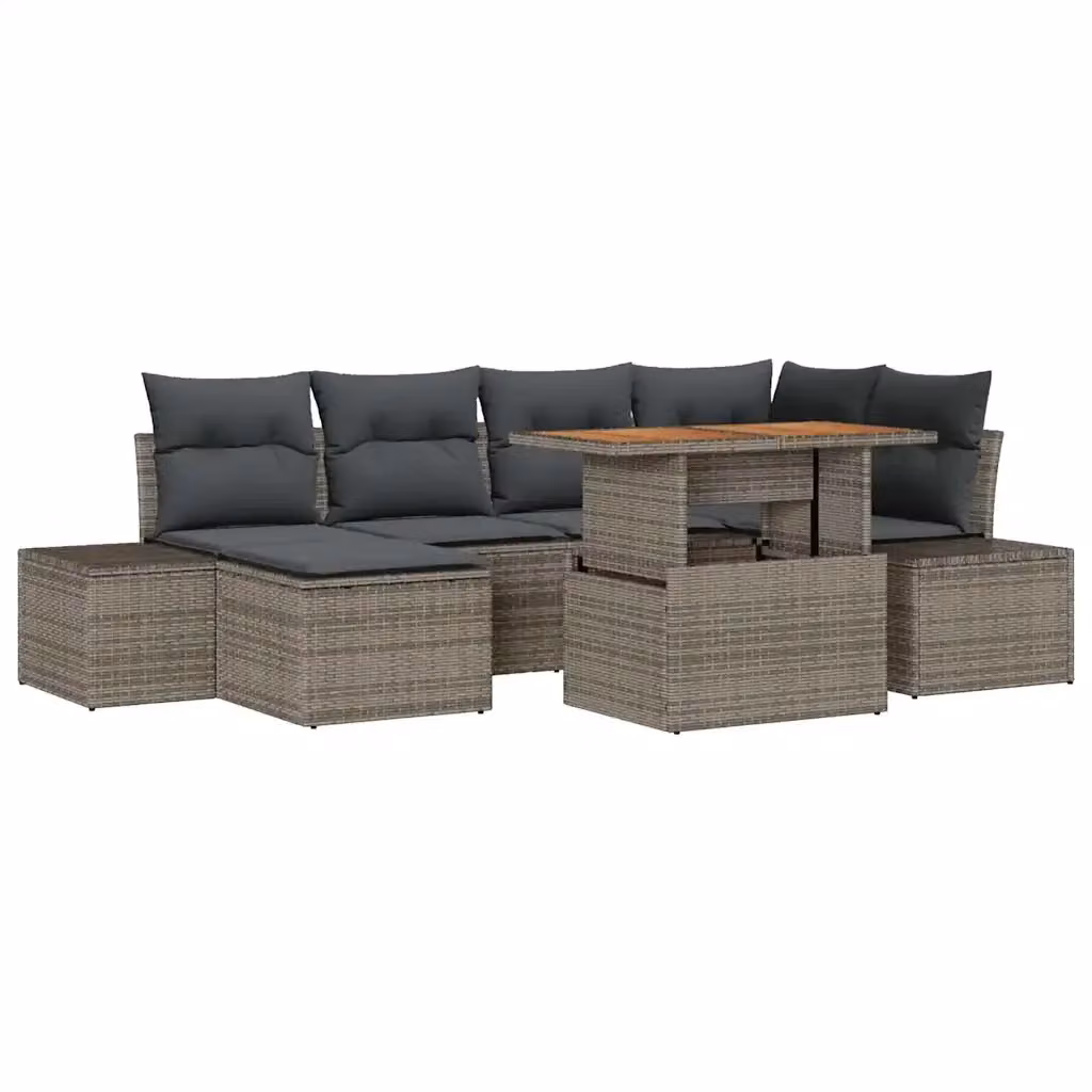 Set Divano da Giardino vidaXL 7 Pezzi Grigio in Poly Rattan con Cuscini e Tavolino – 2