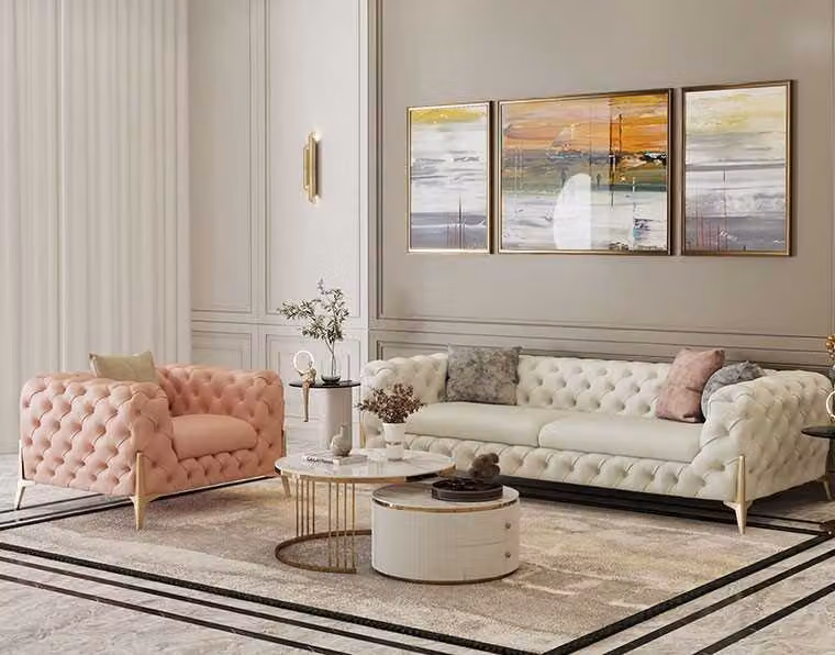 Wohnzimmer Set Design Chesterfield Sofagarnitur Leder Sitz Polster 2tlg