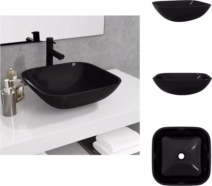 vidaXL Lavabo in vetro 42x42x14 cm nero - Lavabo da bagno