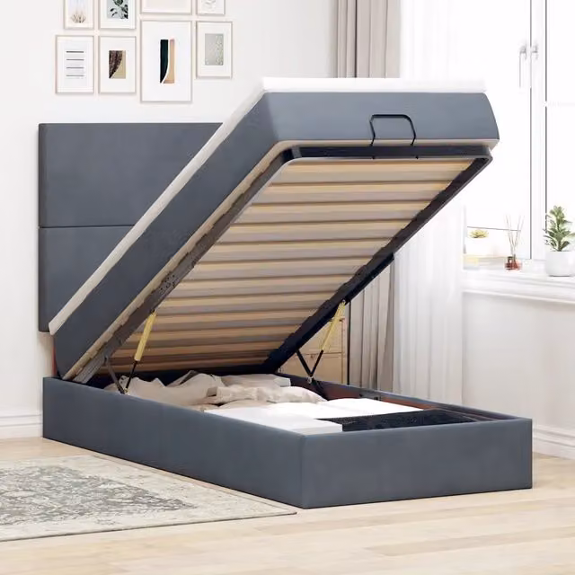 Letto con contenitore a sollevamento vidaXL in velluto con materasso L: 90 cm, P: 190 cm, H: 40 cm, disponibile in grigio o bianco – 1
