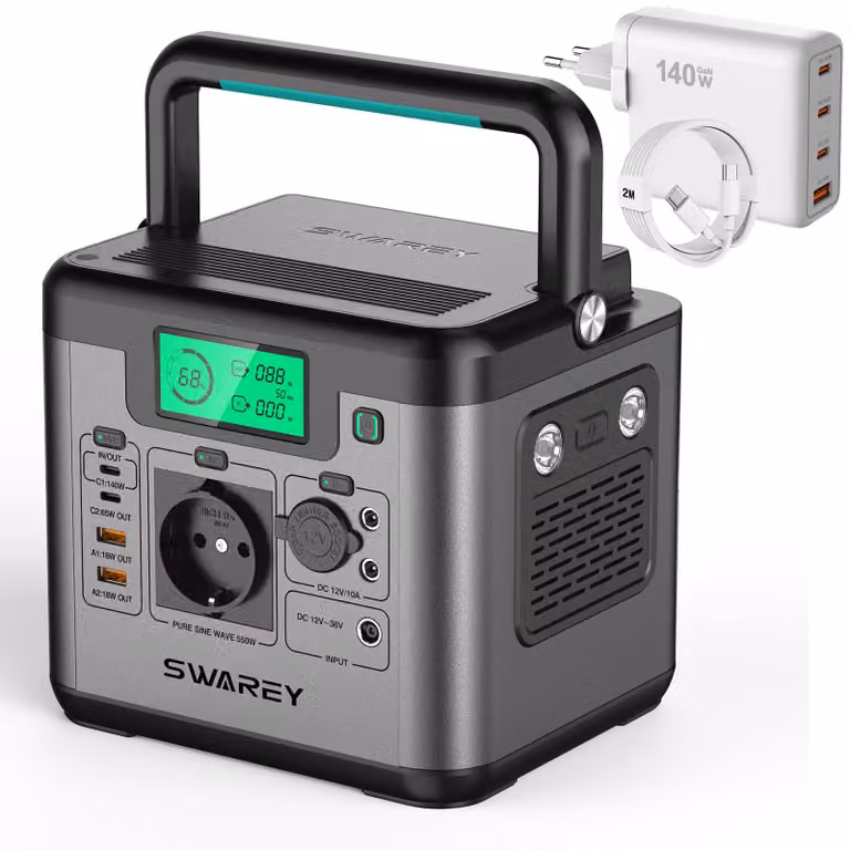 Stazione di ricarica portatile 550W(1100W di picco), generatore solare 555Wh con caricatore rapido USB-C 140W, generatore di emergenza power bank