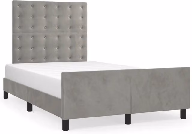 Letto matrimoniale moderno in velluto grigio con struttura in legno di larice e doghe rigide L/P/H: 120 x 200 x 126 cm – 1
