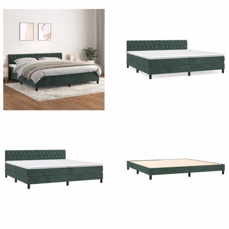vidaXL Letto a molle con materasso verde scuro 200x200 cm in velluto - Letto a molle - Boxspringbetten - Bett - Schlafzimmermöbel