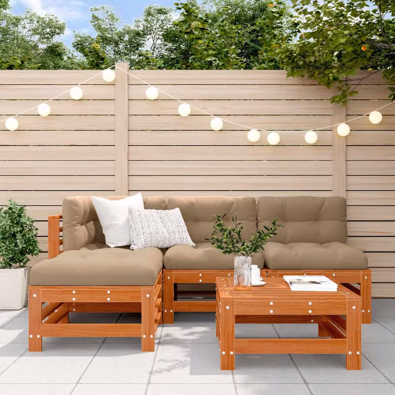 Set Lounge da Giardino vidaXL 5 pz in Legno di Pino Marrone con Cuscini Imbottiti e Coperture Rimovibili