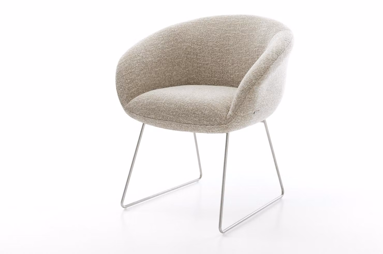 DELIFE sedia da pranzo Vinka-Flex con braccioli in tessuto Soft Beige con base a slitta in acciaio inox con nucleo a molle insacchettate