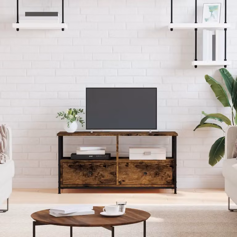 Mobile TV vidaXL in stile industriale, Rovere Fumo, L 90 x P 33 x H 45 cm, in legno e metallo