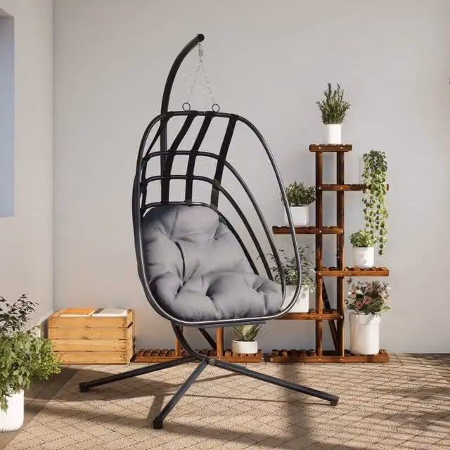 Sedia a uovo sospesa con supporto in acciaio vidaXL colore antracite per giardino e lounge – 1