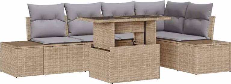 Set Divano da Giardino 6 pcs Beige Poly Rattan