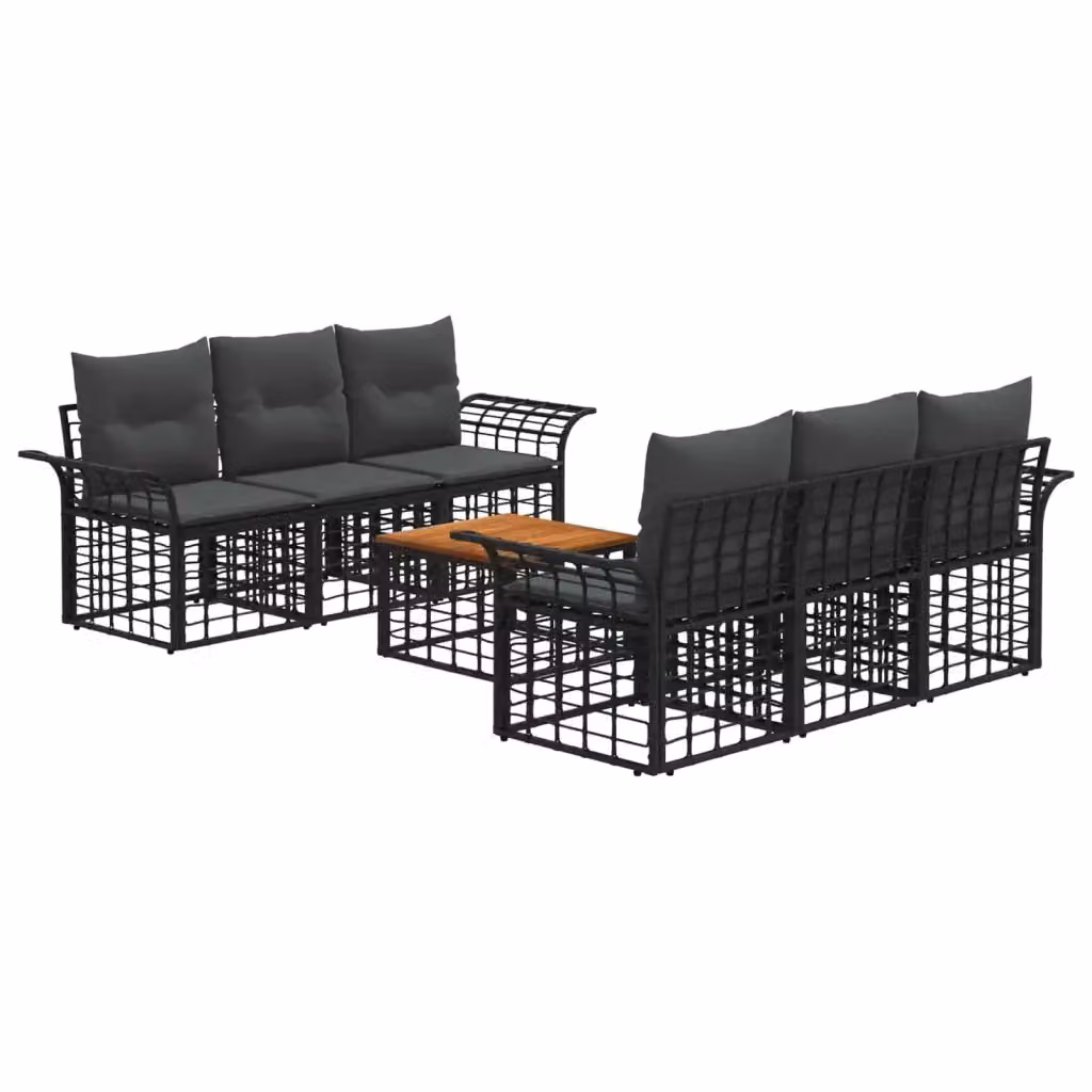 Set di divani da esterno 7 pezzi vidaXL in polyrattan nero e grigio con cuscini inclusi per giardino e terrazza – 2