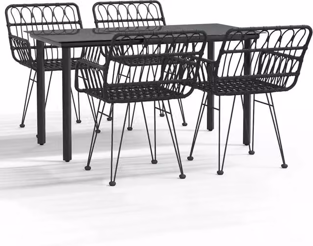 Set da Pranzo da Giardino 5 pz | Set Salotto da Giardino Nero in Polyrattan