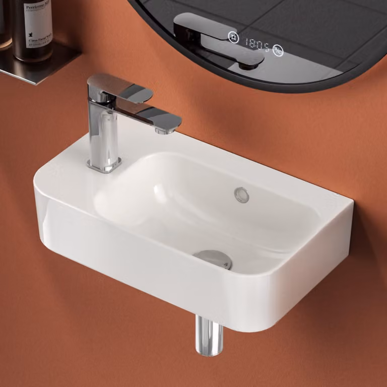 EMKE, lavabo piccolo, 45,5 x 27 x 15 cm, rubinetto a sinistra, bianco