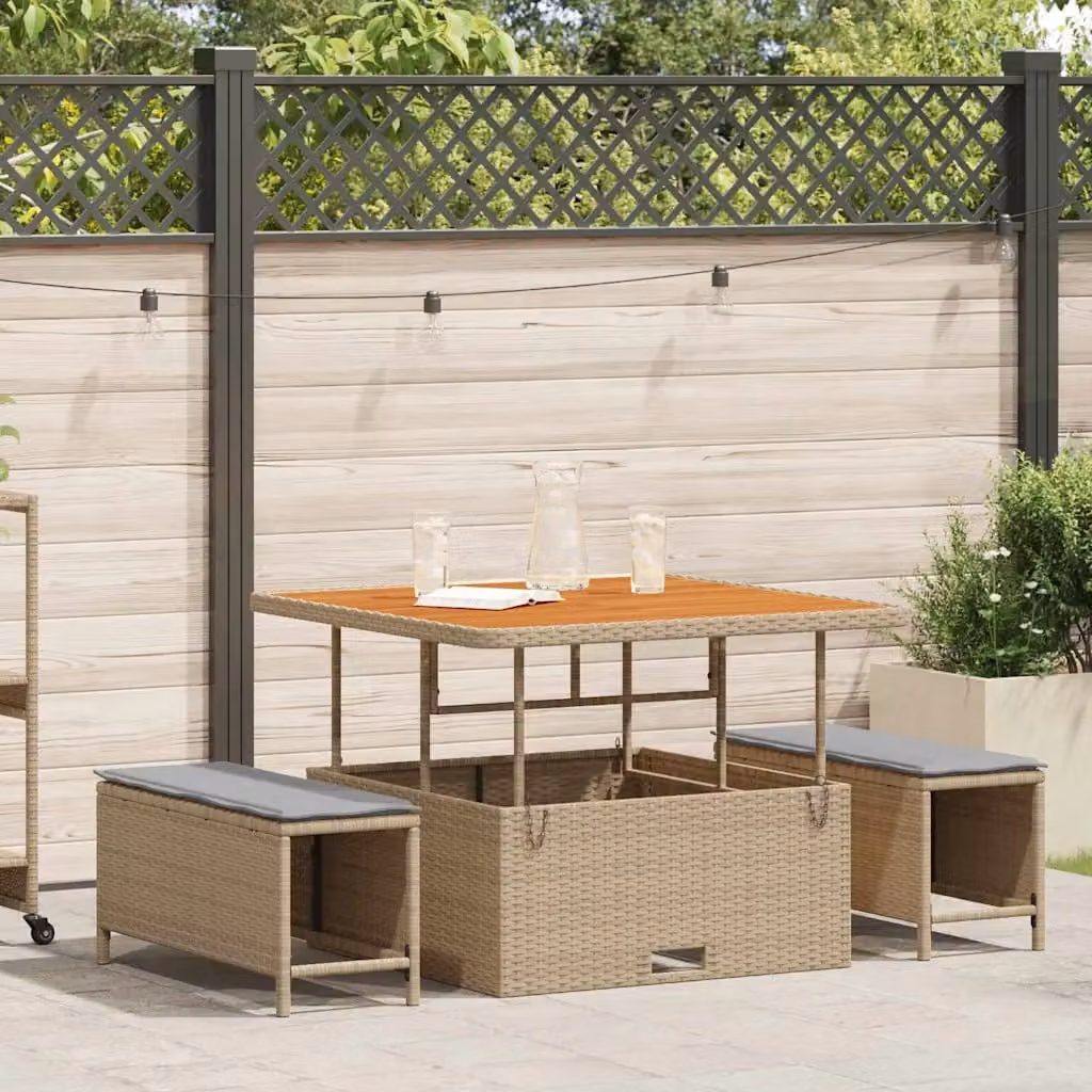 Set da pranzo per giardino e terrazzo vidaXL in polyrattan e legno di acacia beige, 3 pezzi