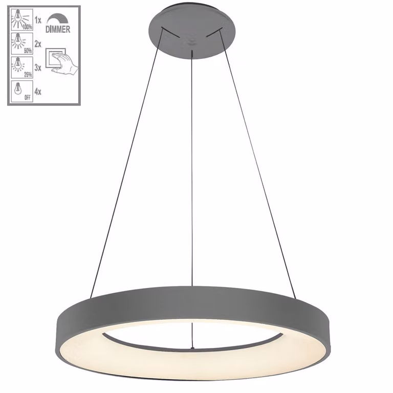 Lampada a sospensione LED GENTIS 50W, 4000K, grigio, Ø: 60 H: 120 cm, dimmerabile in 4 fasi
