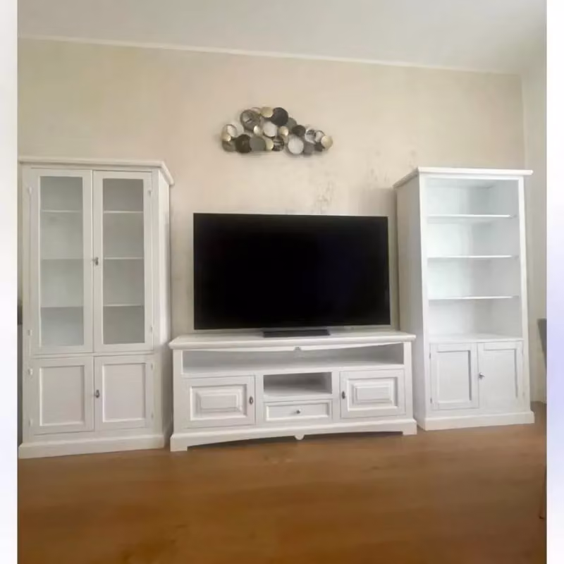 Mobili 2G Soggiorno in legno di pino stile shabby chic bianco opaco – 1