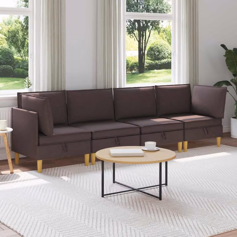 Set di 4 divani modulari vidaXL in tessuto marrone con spazio di archiviazione e coperture rimovibili