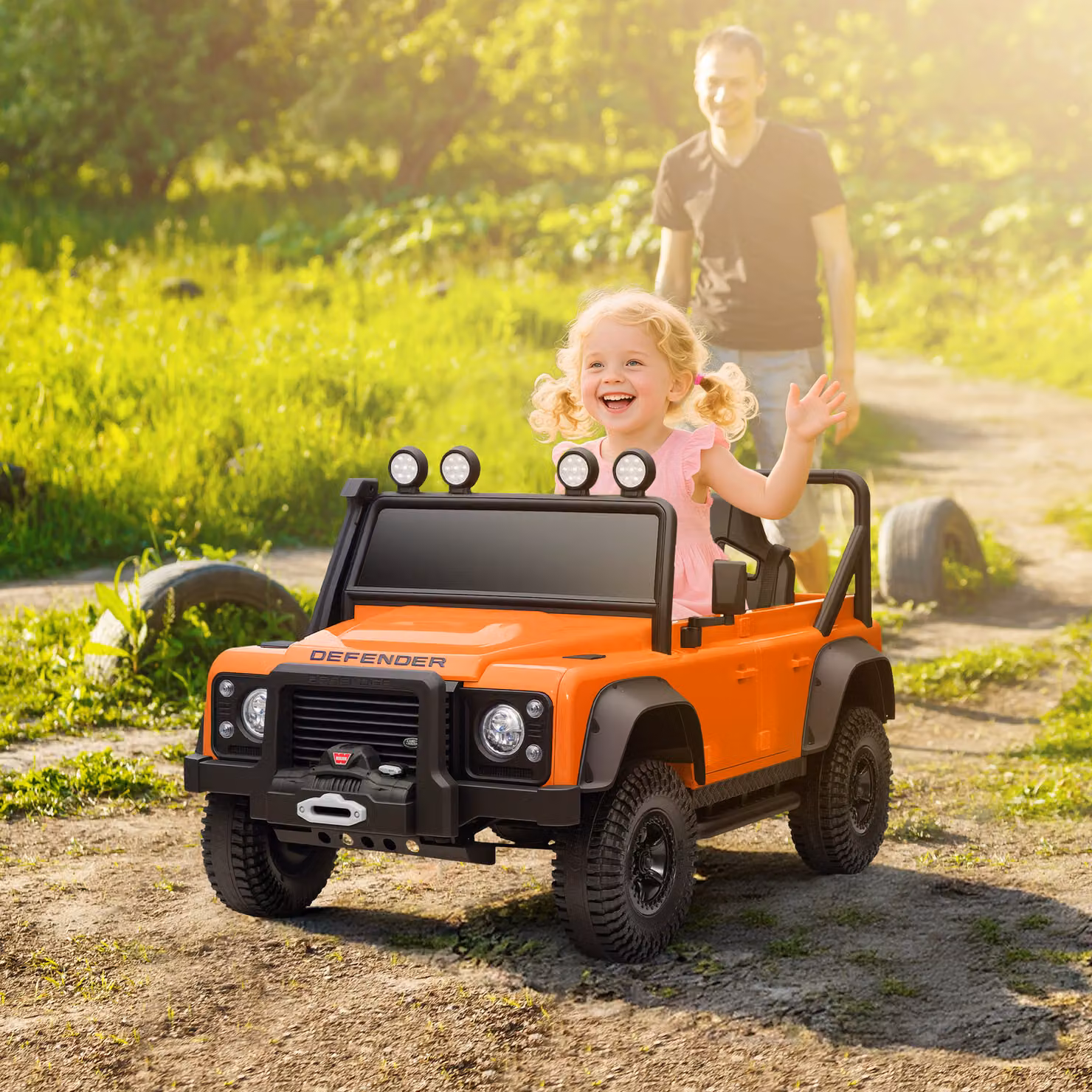 Auto Elettrica Land Rover per Bambini Aosom, Batteria Ricaricabile 12V, Telecomando, Luci LED e Funzioni Musicali, Arancione – 2