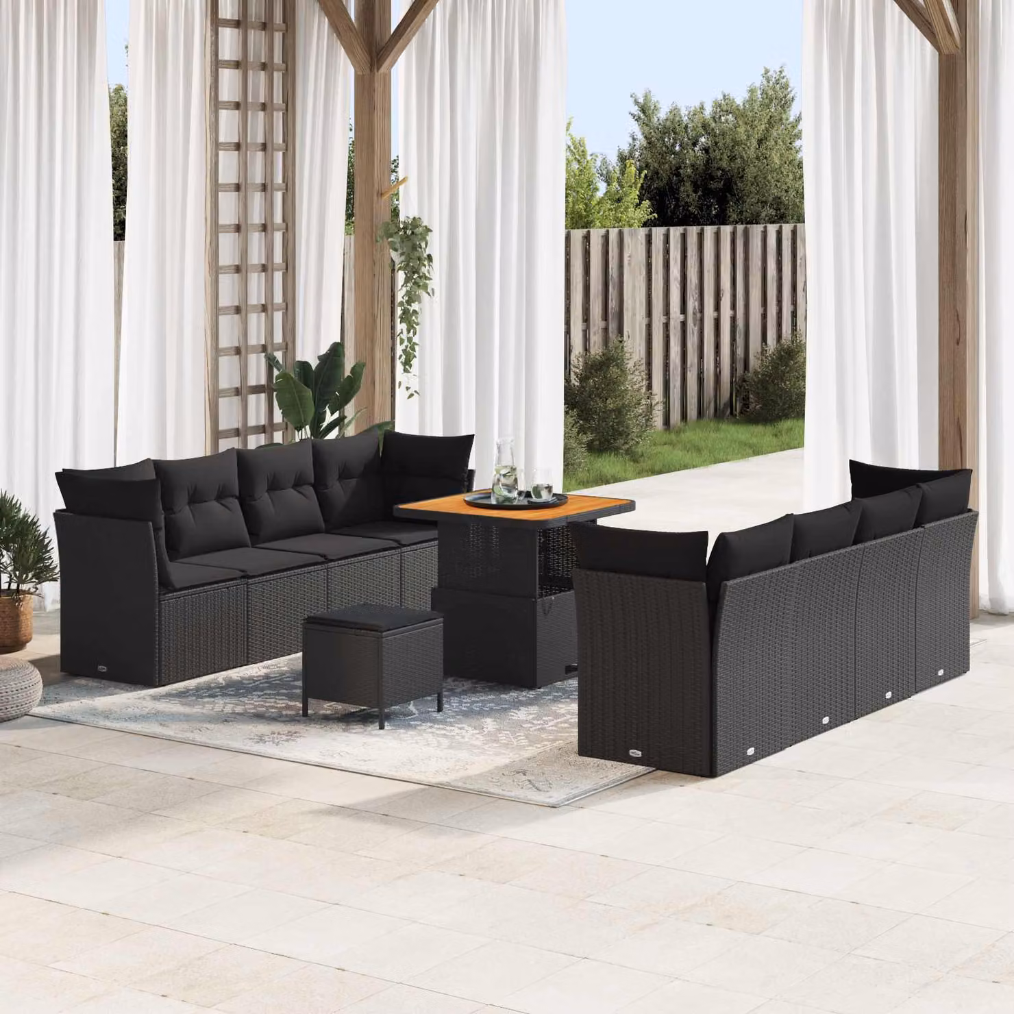 Set Divano da Giardino vidaXL 11 Pezzi Nero con Cuscini e Struttura in Acciaio Verniciato a Polvere – 1