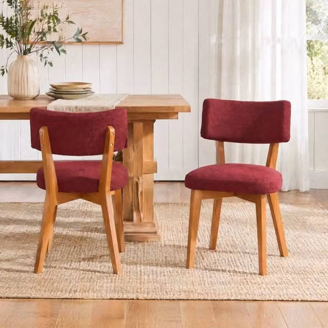 Set 2 sedie da pranzo 54;5x47x77 cm rosso vino in legno; imbottite