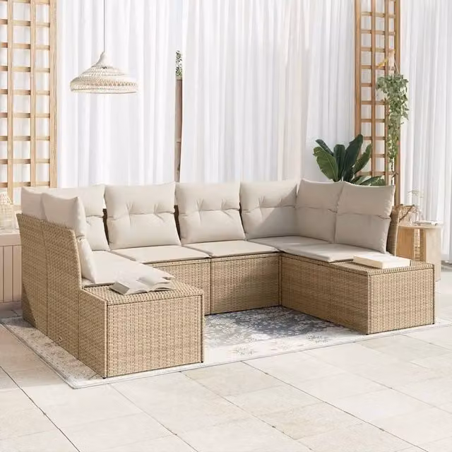 Set Divano da Giardino 6 pz 6-Numero di posti Beige e Crema 3355870