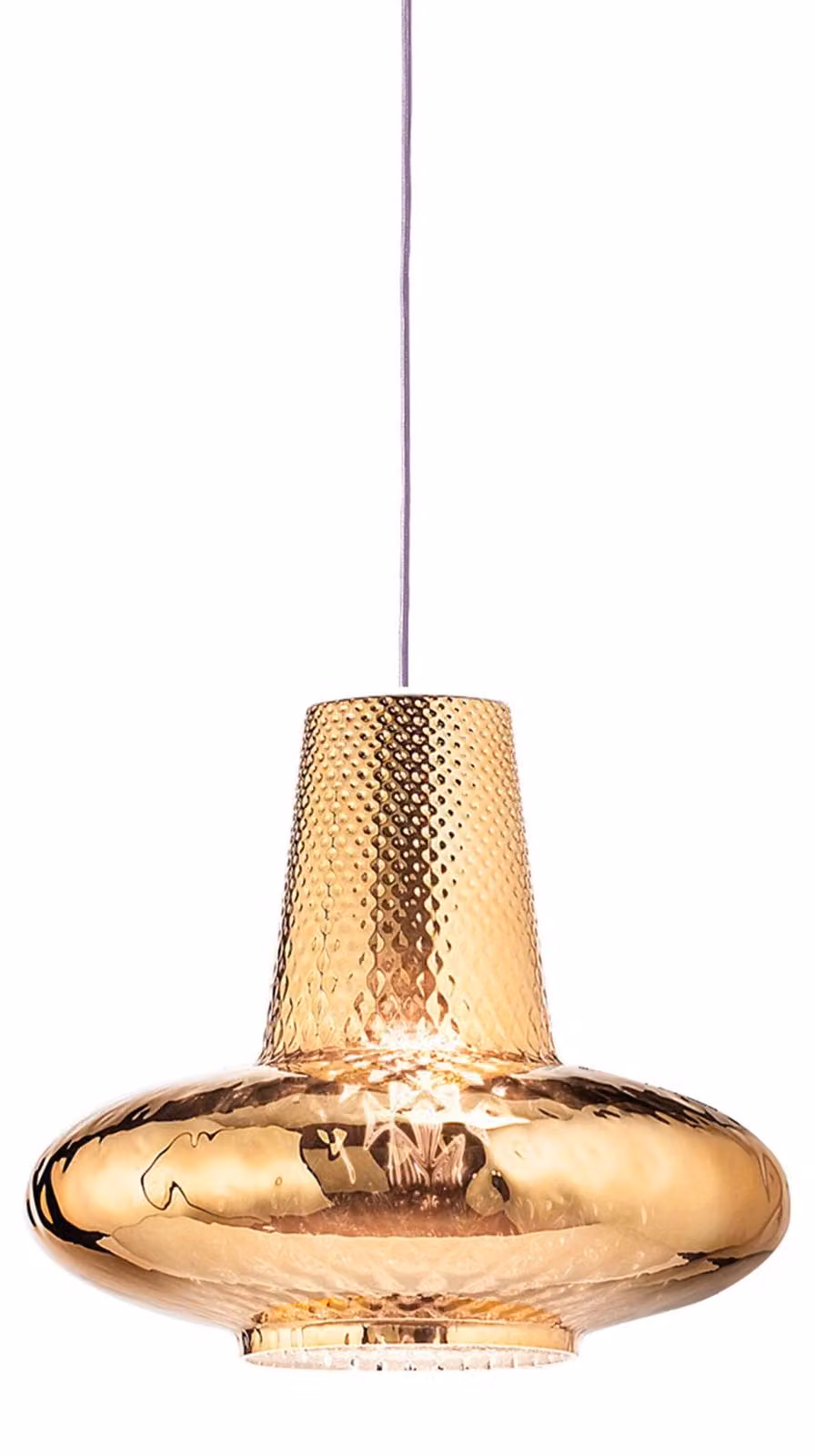 Zafferano Lampada a sospensione, vetro soffiato e metallo, ø 320x3150 mm, 1x E27 da 70 Watt, IP20, struttura grigia, vetro oro antico