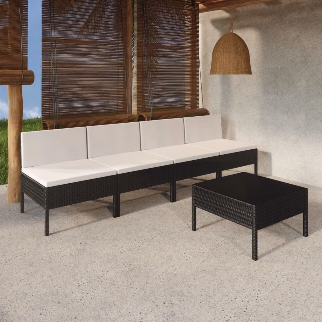 Maison Exclusive - Set da giardino da 5 pezzi con cuscini in rattan sintetico nero