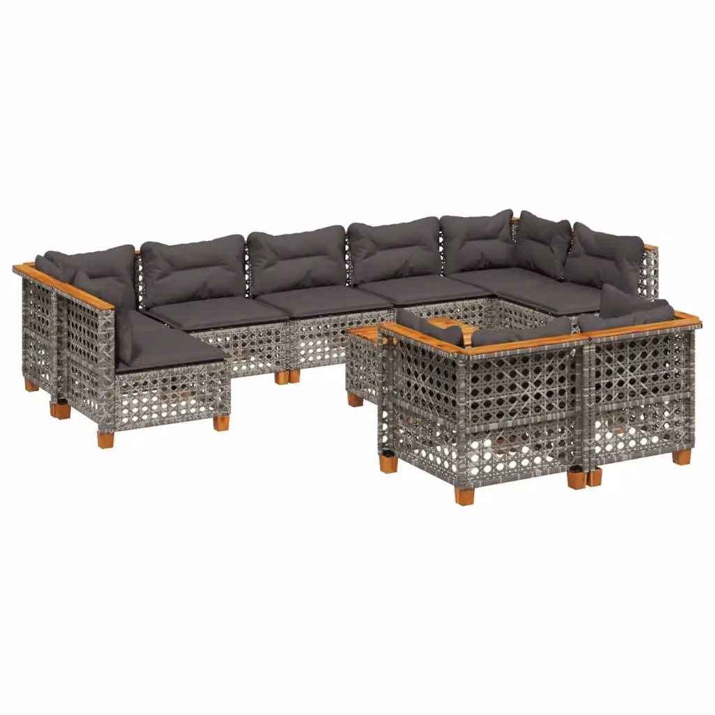 Set Divano da Giardino 10 Pezzi vidaXL in Polyrattan Grigio con Cuscini e Tavolino da Esterno – 2