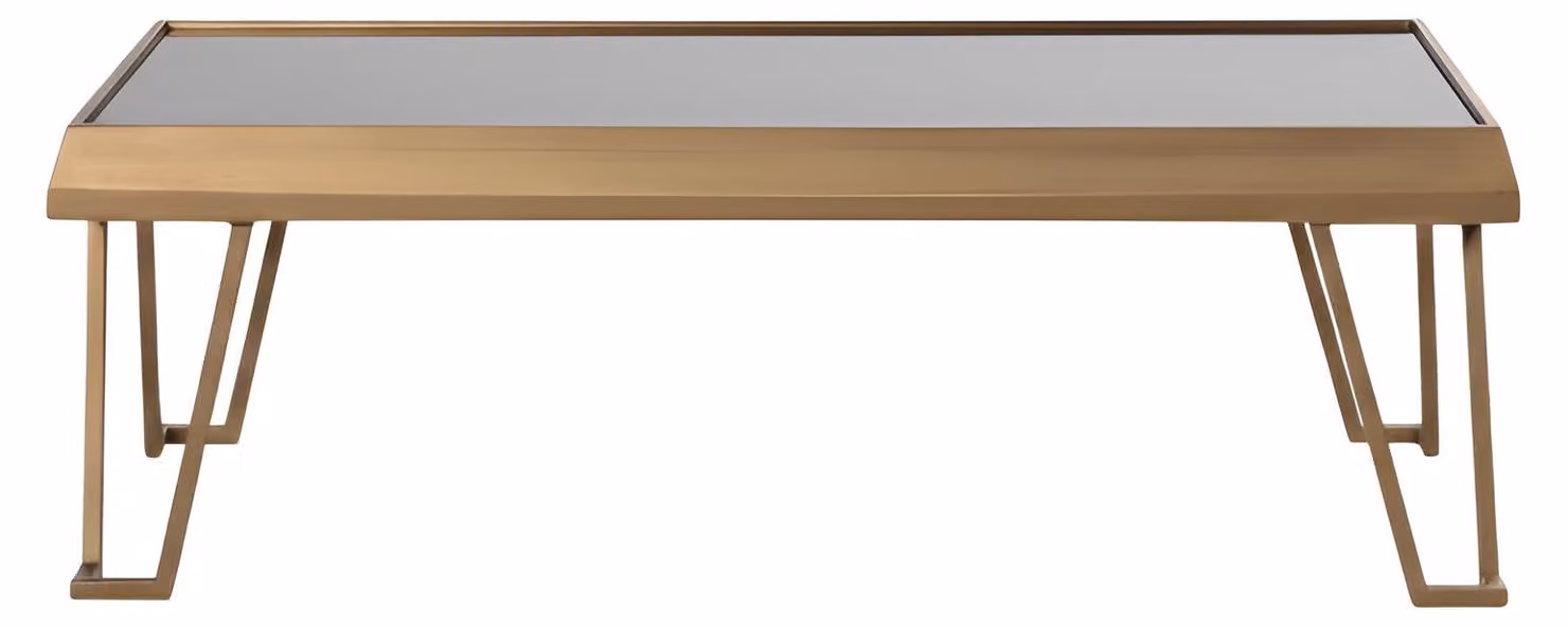 Tavolino dorato con struttura in legno, design moderno, stile minimalista