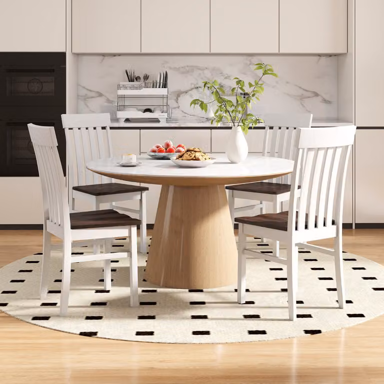 Sedie da pranzo Costway senza braccioli con schienale alto a doghe in legno, colore noce, ideali per soggiorno e cucina