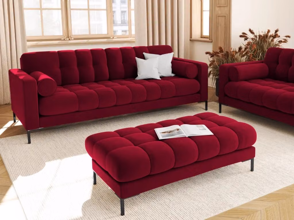 Divano 3 posti Bali Cosmopolitan Design in velluto rosso e nero con cuscini inclusi L: 177 cm, P: 75 cm, H: 92 cm – 2