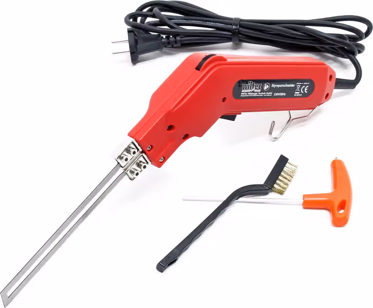 Taglierina per polistirolo Wiltec 150W, riscaldamento rapido con lama da 150 mm, per polistirolo, Styrodur e polistirene espanso rigido Taglierina a filo caldo fino a 600°C