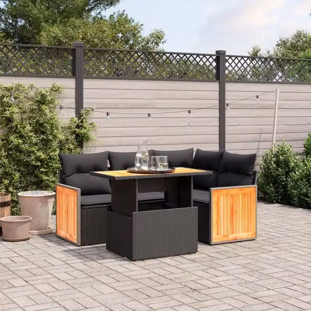 Set di Divani da Giardino a L VIDAXL in Polyrattan Nero con Cuscini – 1