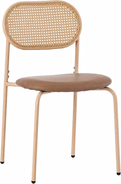 Set di 6 sedie da pranzo con schienale ovale in rattan; PU e gambe in metallo; marroni