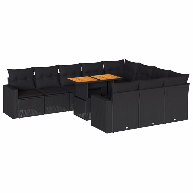 Set Divani da Giardino 11 pz con Cuscini in Polyrattan Nero