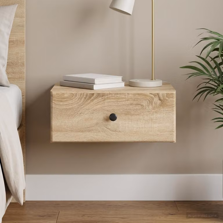 Mobiletto da notte a muro vidaXL moderno in Rovere Sonoma, L 49 x P 34,5 x H 20 cm