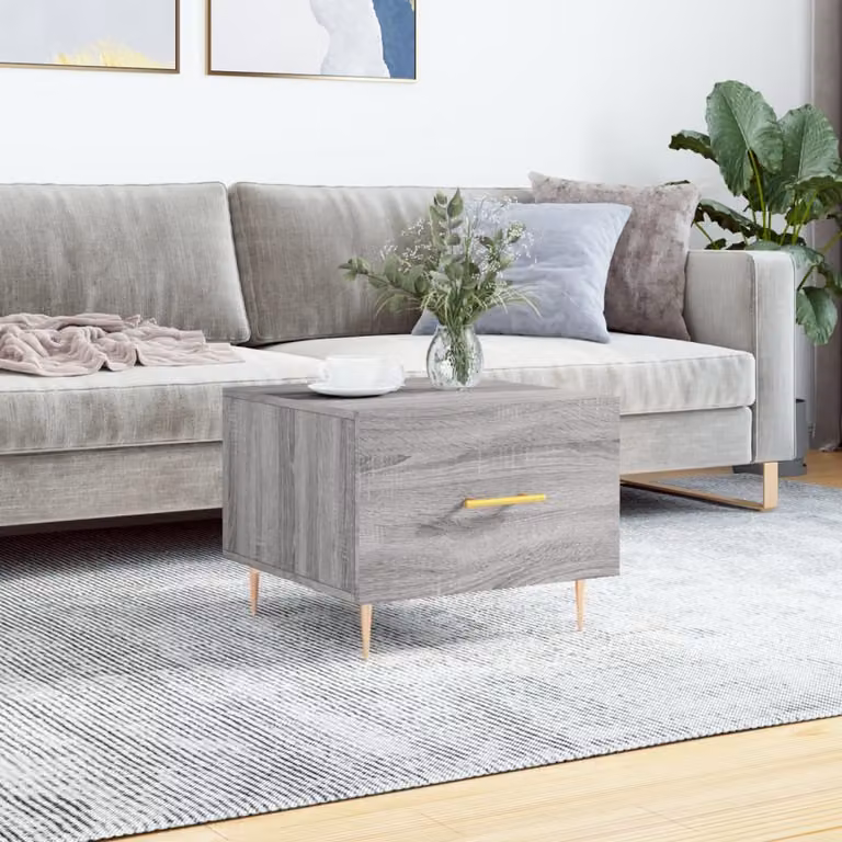 vidaXL Tavolino da Salotto Moderno Grigio con Piano in Legno e Struttura in Metallo L/P/H: 50 x 50 x 40 cm