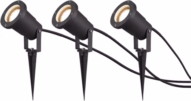 Set di 3 fari da esterno Ubangi GD Trio di Trio Leuchten in metallo antracite con picchetto per giardino, attacco GU10 e cavo da 5 metri