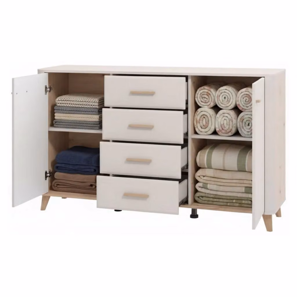 Madia Illorai DMORA con 2 ripiani, design moderno in finitura opaca, Bianco Crema, L: 154 cm, P: 40 cm, H: 90.5 cm – 2