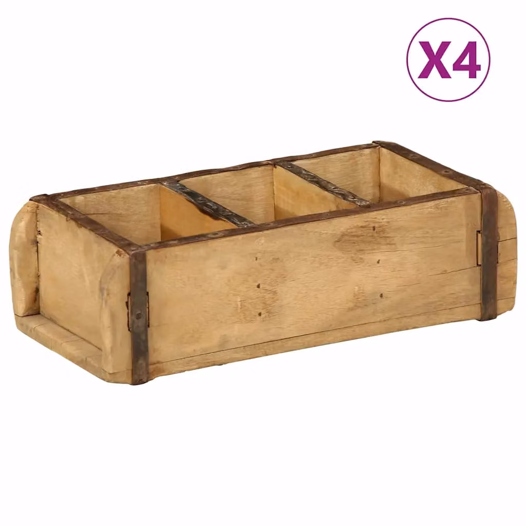 Set di 4 vassoi rettangolari vidaXL in legno massello marrone L: 30 cm, P: 14 cm, H: 9 cm